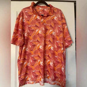 Tommy Bahama Jungle Bay IslandZone Polo Shirt Mens XL Havana Palms Orange Red